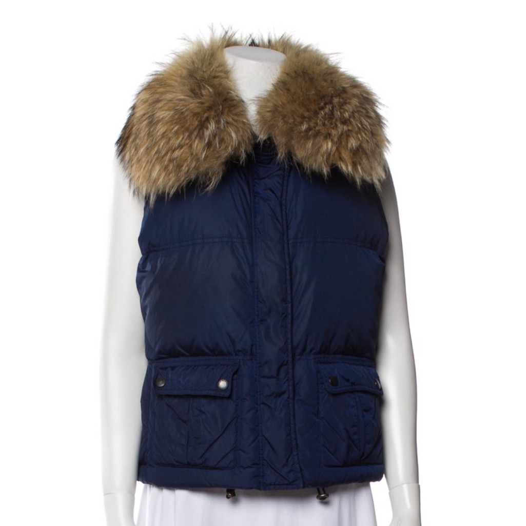 Burberry Navy Vest With Removable Faux Fur Collar - Excellent Condition